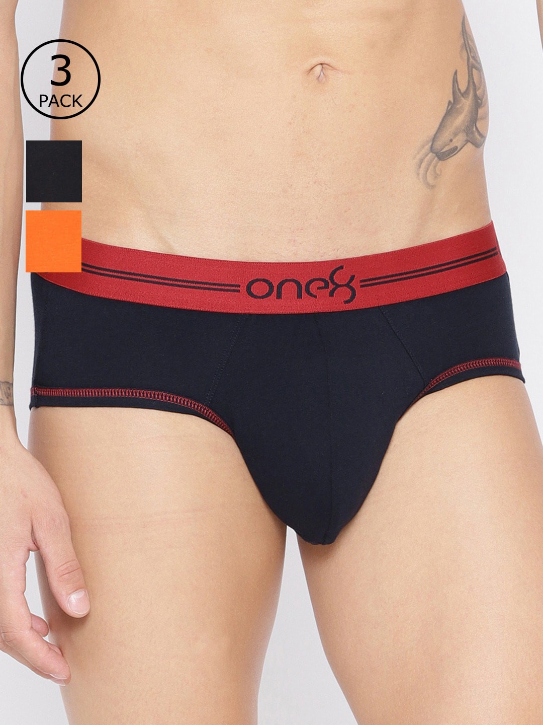

one8 by Virat Kohli Men Pack of 3 Super Cotton Stretch Briefs, Black