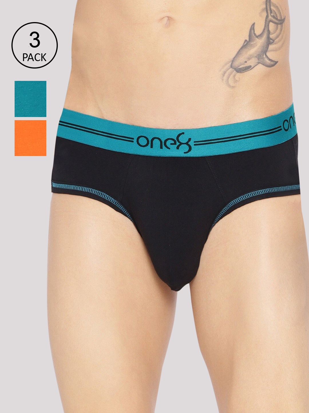 

one8 by Virat Kohli Men Pack Of 3 Solid Super Cotton Stretch Briefs, Orange