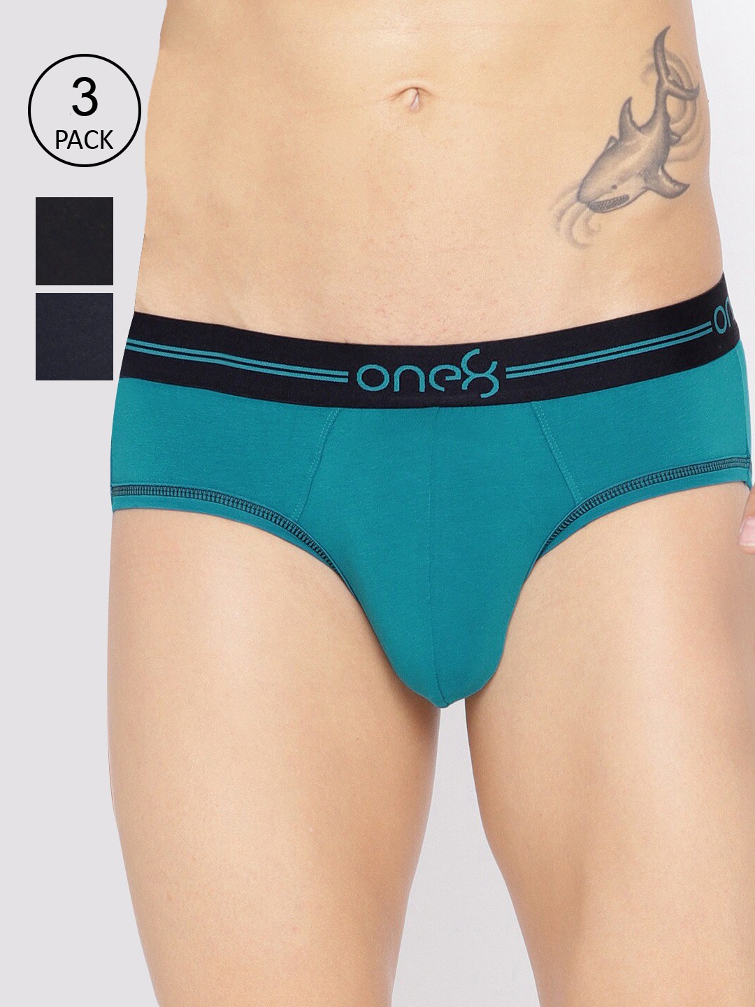 

one8 by Virat Kohli Men Pack Of 3 Solid Super Cotton Stretch Briefs, Navy blue