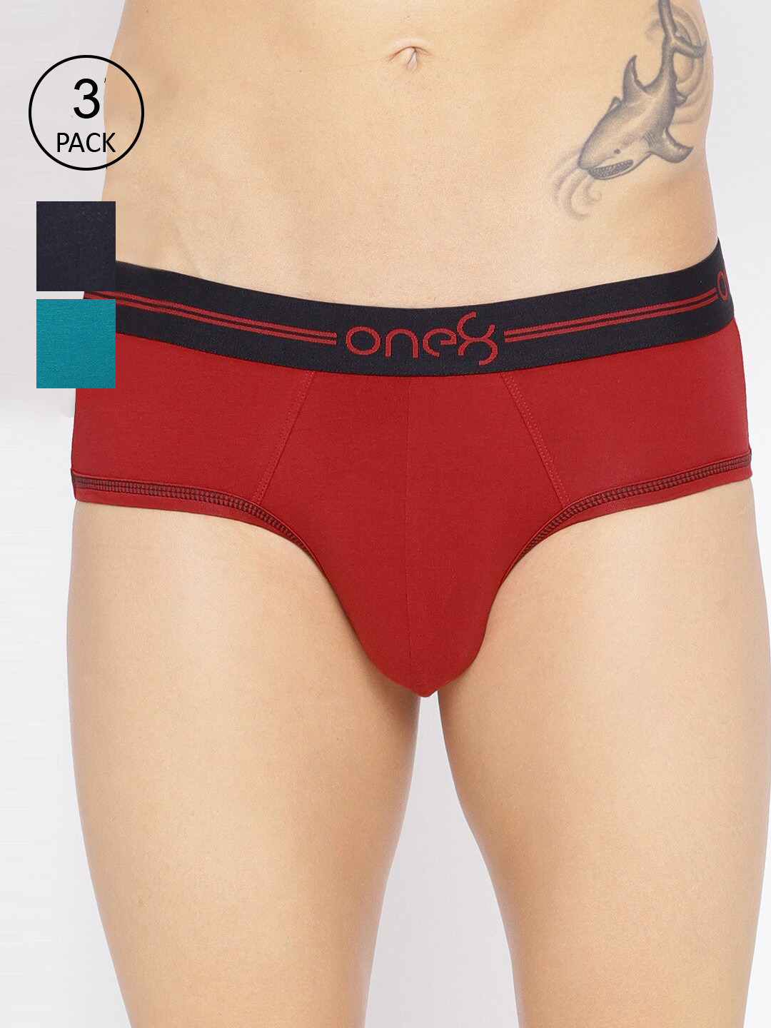 

one8 by Virat Kohli Men Pack Of 3 Solid Super Cotton Stretch Briefs, Black