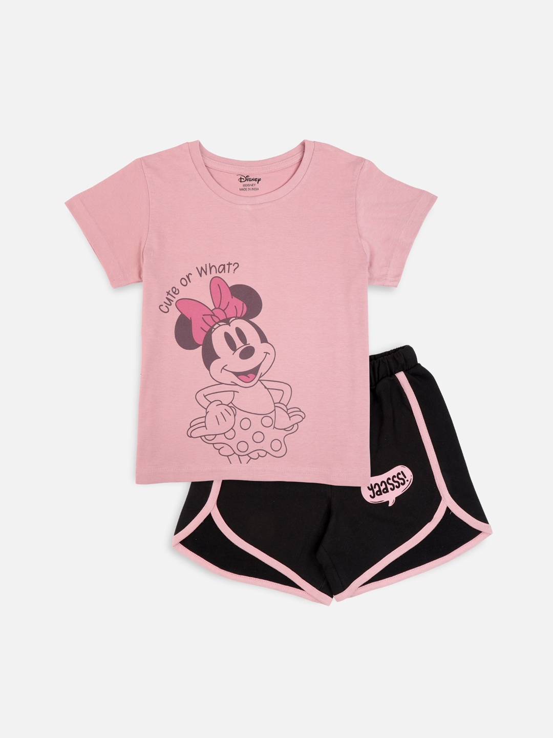 

Nap Chief Girls Pink & Black Disney Minnie Mouse Printed Pure Cotton Night suit