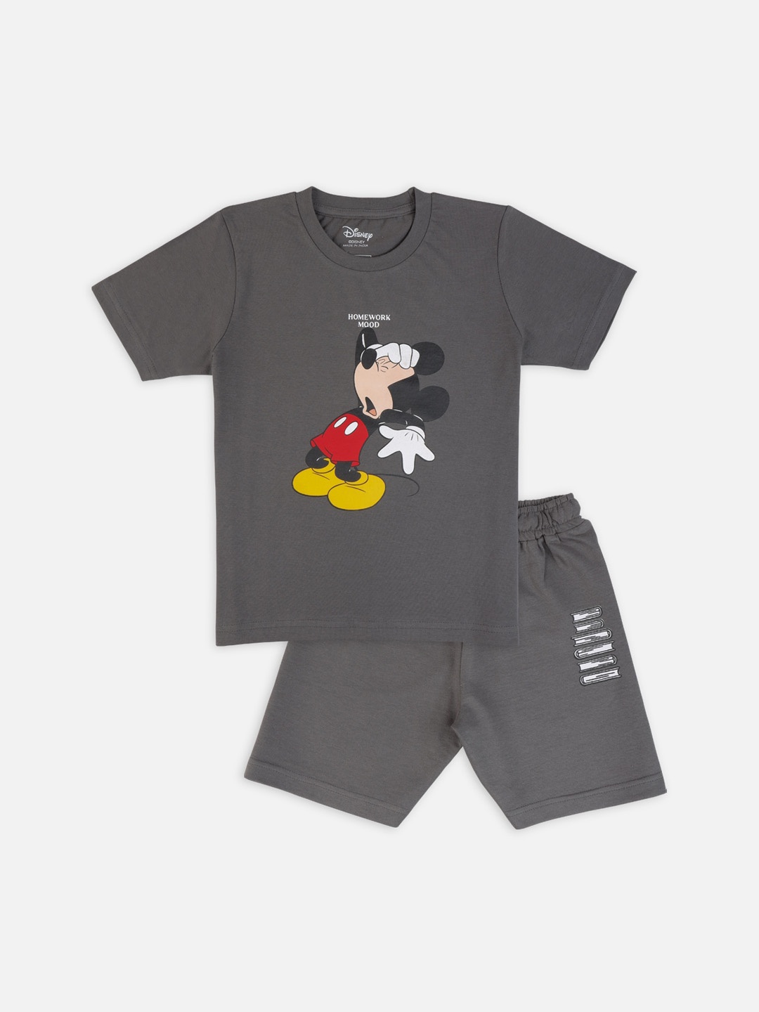 

Nap Chief Kids Grey Disney Mickey Mouse Printed Pure Cotton Night suit
