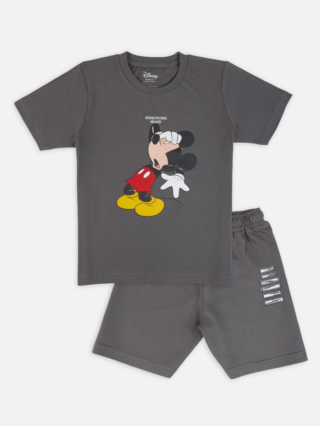

Nap Chief Unisex Kids Grey & Black Mickey Mouse Printed Night suit
