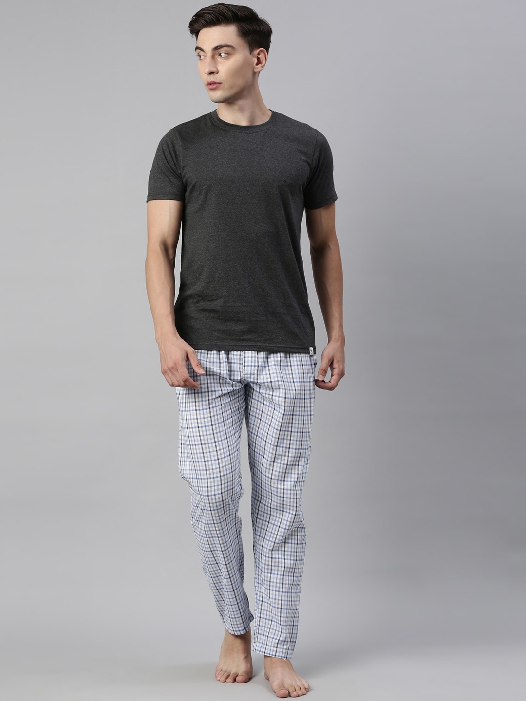 

Joven Men Black & White Pure Cotton Night Suit
