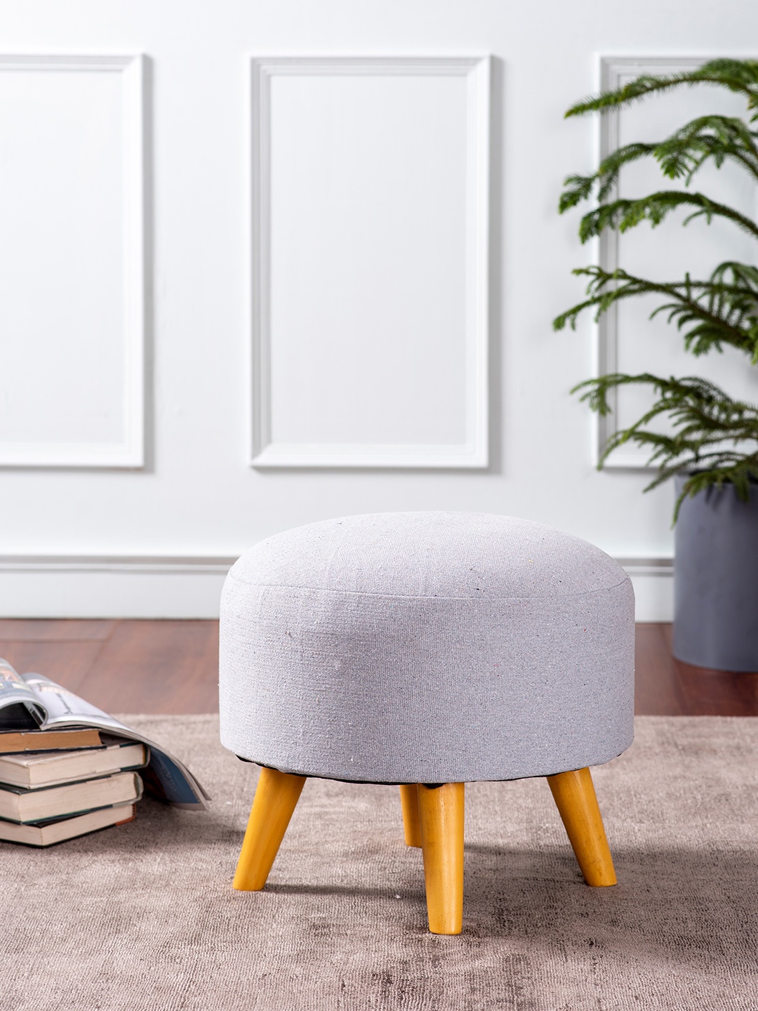 

nestroots Grey Solid Tufted Round 3-Legged Ottomans