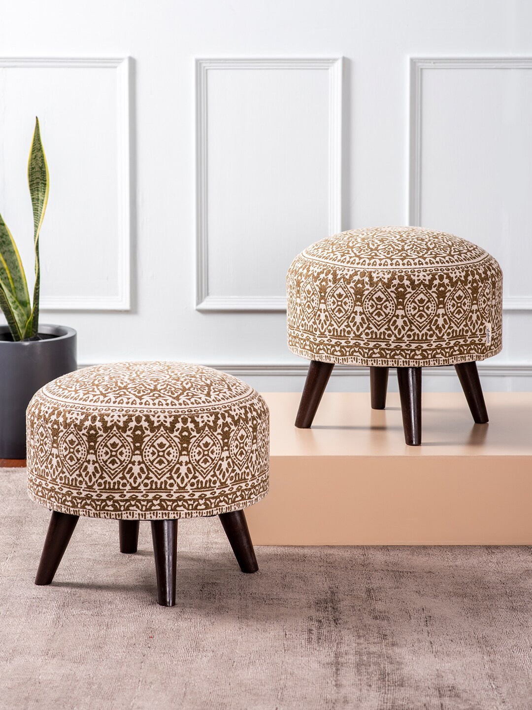 

nestroots Set of 2 Printed Ottomans, Yellow