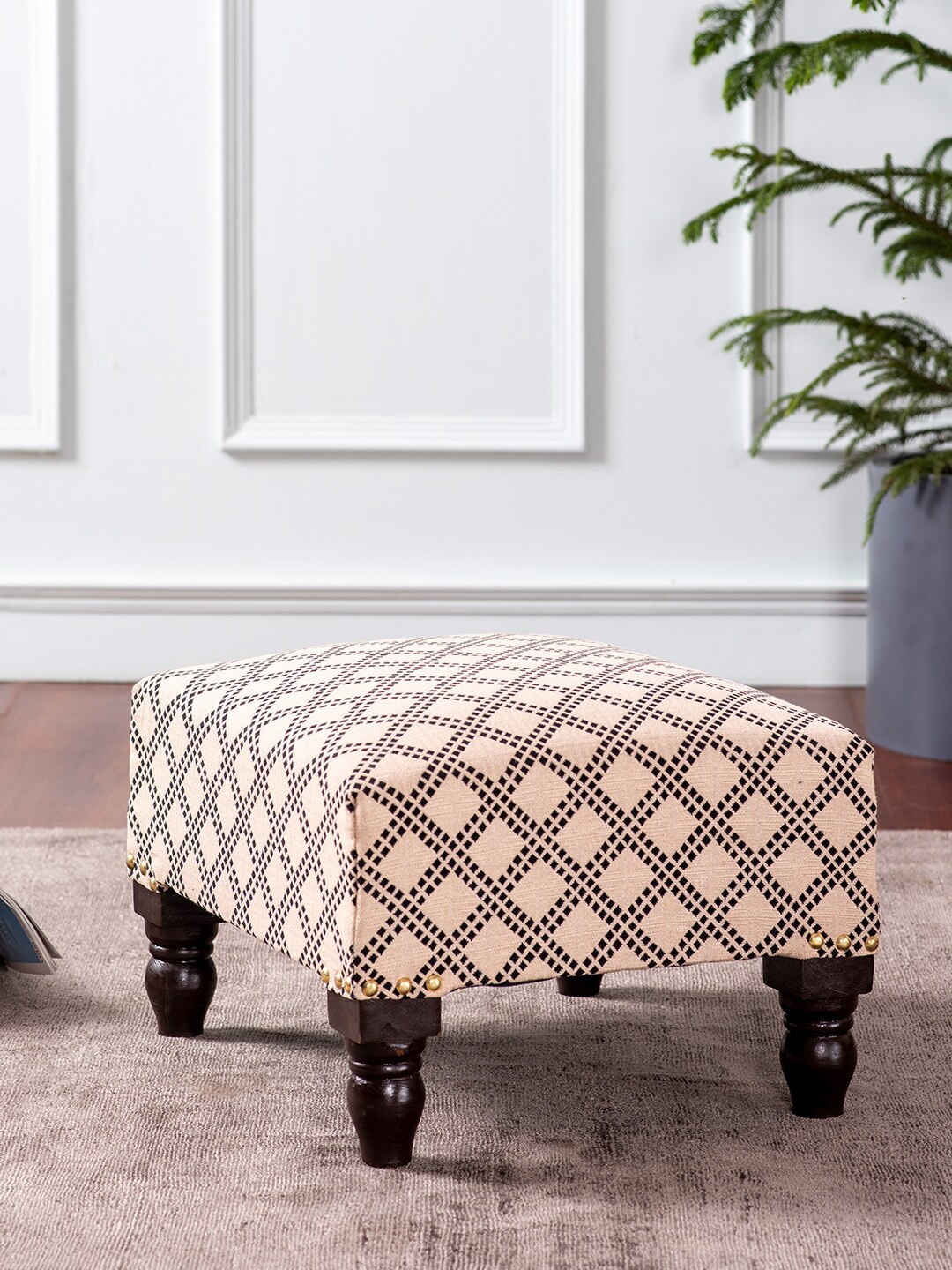 

nestroots Beige & Black Printed 4-Legged Ottomans