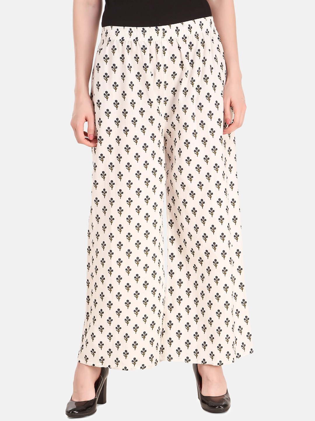 

Aawari Women White Printed High-Rise Trousers