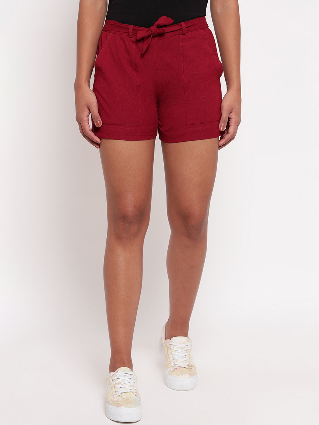 

Aawari Women Maroon Solid High-Rise Shorts