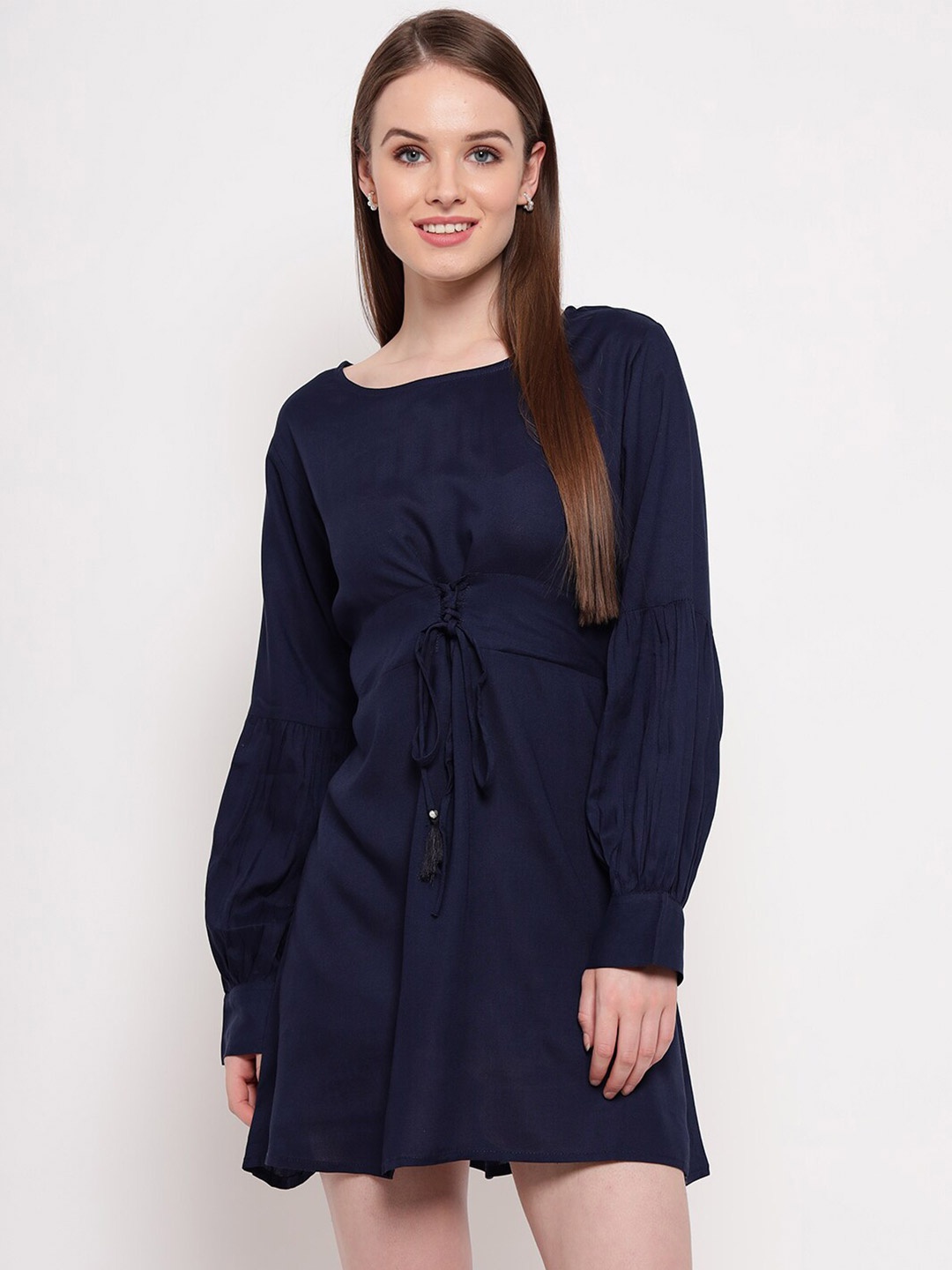 

Aawari Navy Blue Full Sleeves Tie-Up Dress