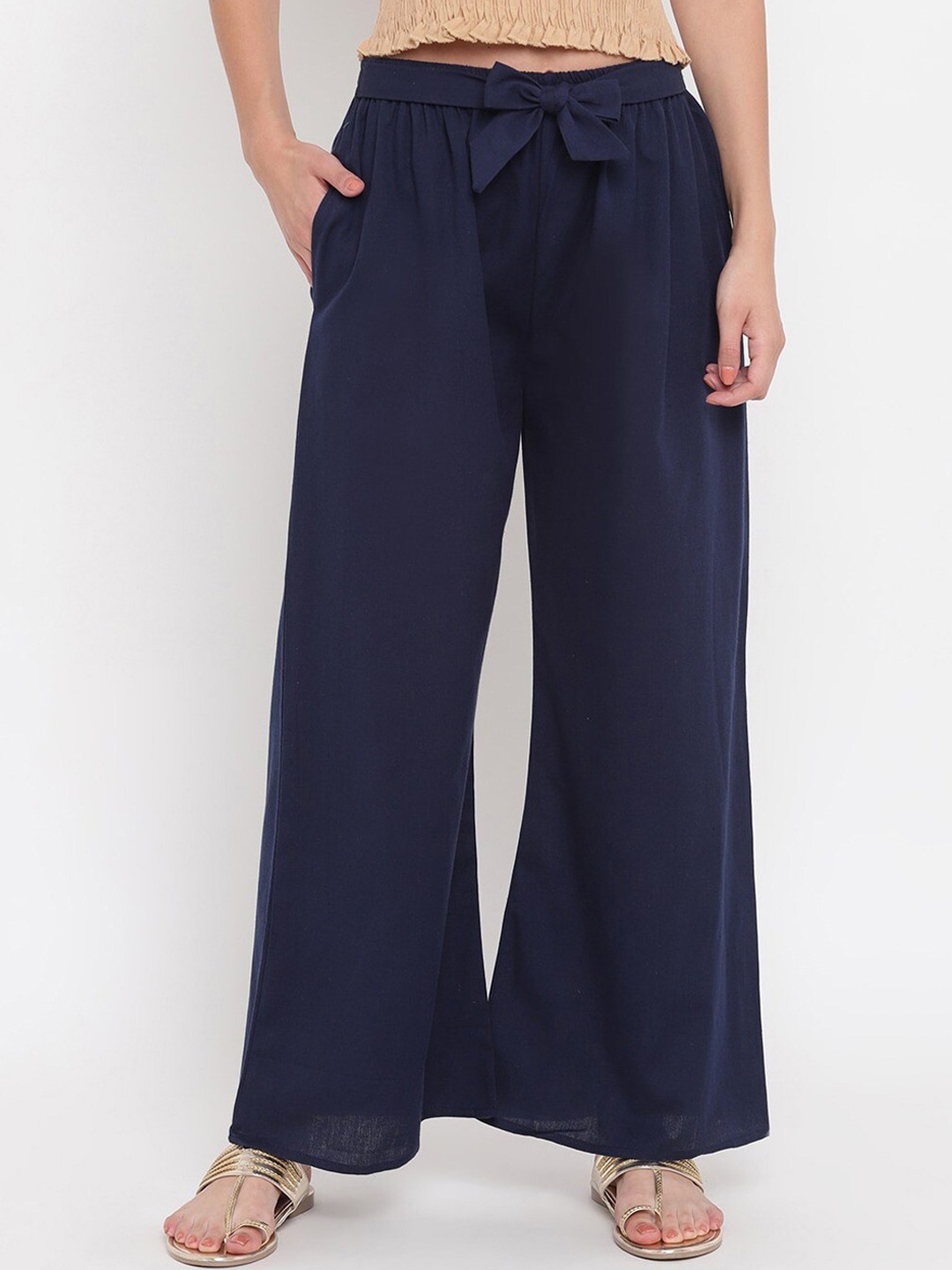 

Aawari Women Navy Blue High-Rise Trousers