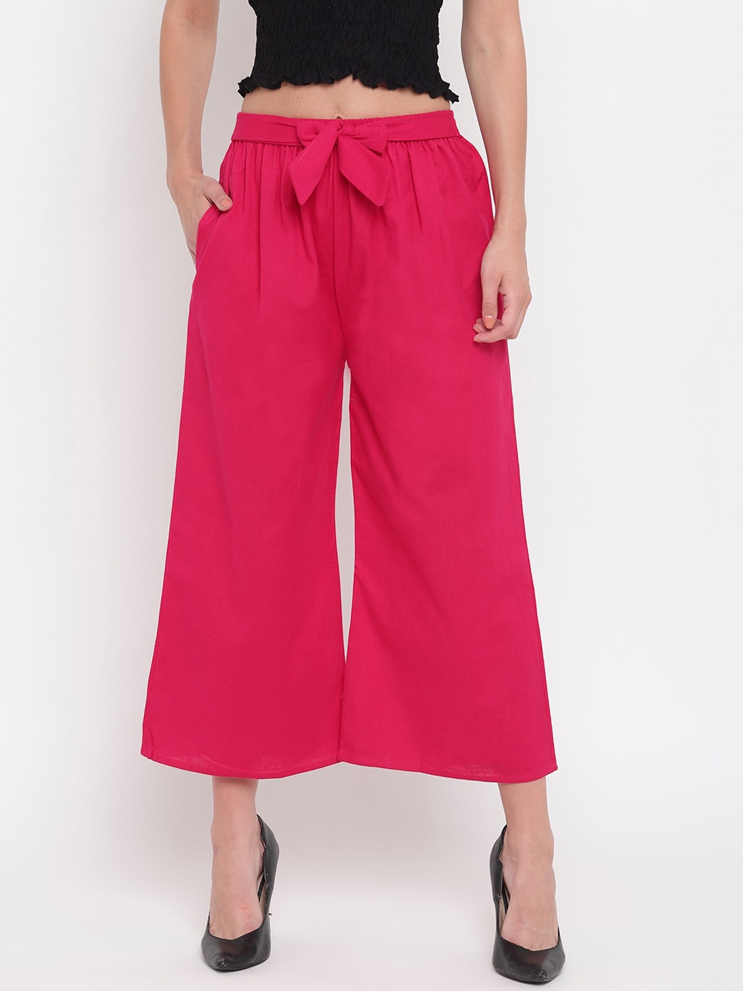 

Aawari Women Pink High-Rise Pleated Culottes Trousers