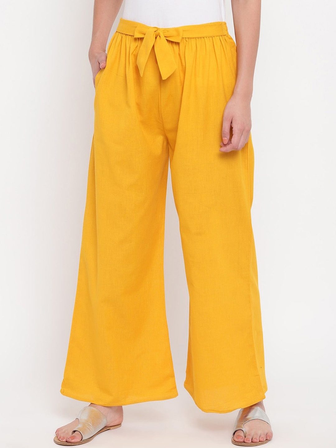 

Aawari Women Mustard Yellow Solid Straight Plazzo