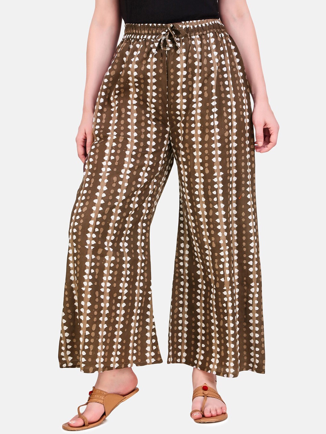 

Aawari Women Brown Printed High-Rise Pleated Trousers