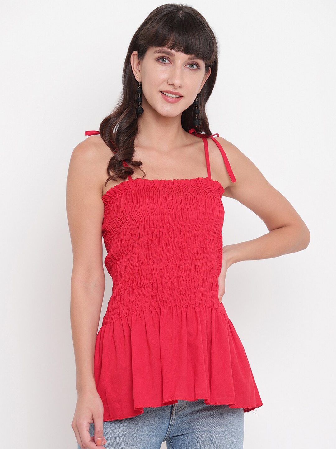 

Aawari Red Solid Peplum Top