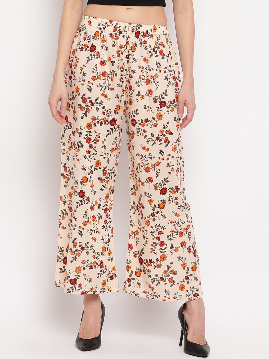 

Aawari Women Multicoloured Floral Printed High-Rise Trousers, Multi