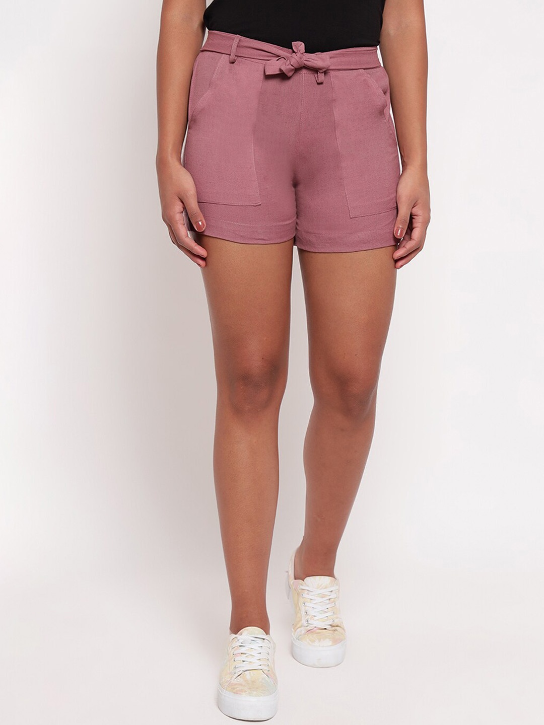 

Aawari Women Purple Solid Cotton High-Rise Shorts