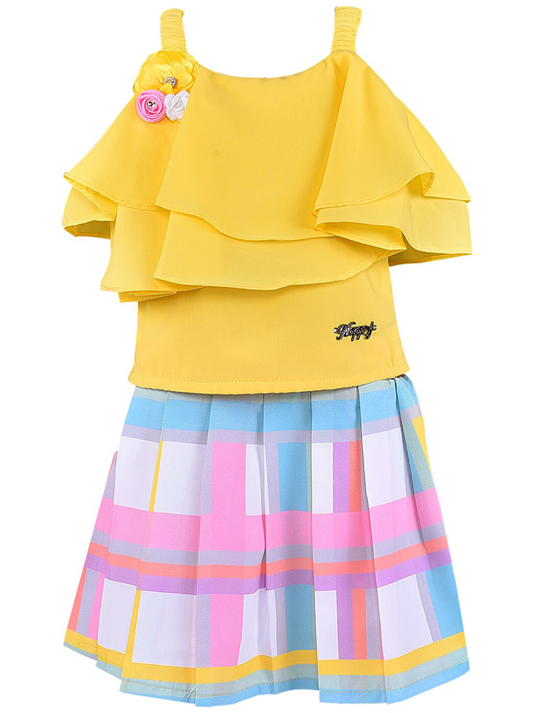 

Wish Karo Girls Yellow & Pink Top with Skirt