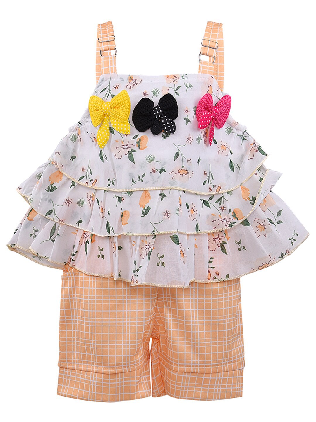 

Wish Karo Girls Yellow & White Printed Top with Shorts