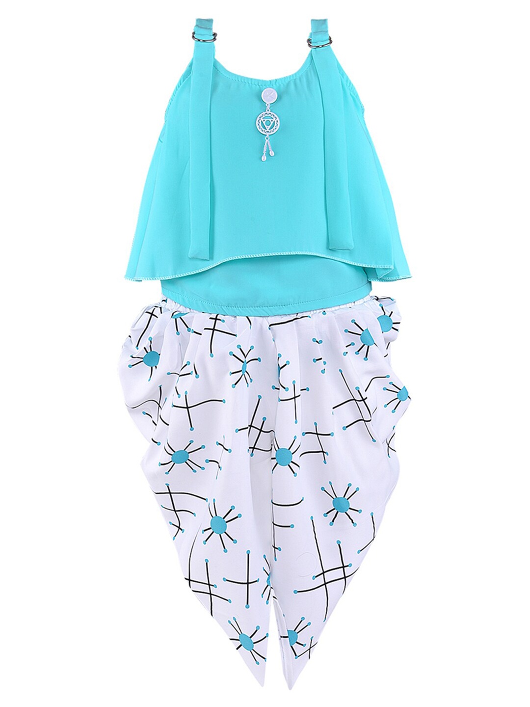 

Wish Karo Girls Blue & White Printed Cotton Blend Top with Dhoti Pants Clothing Set