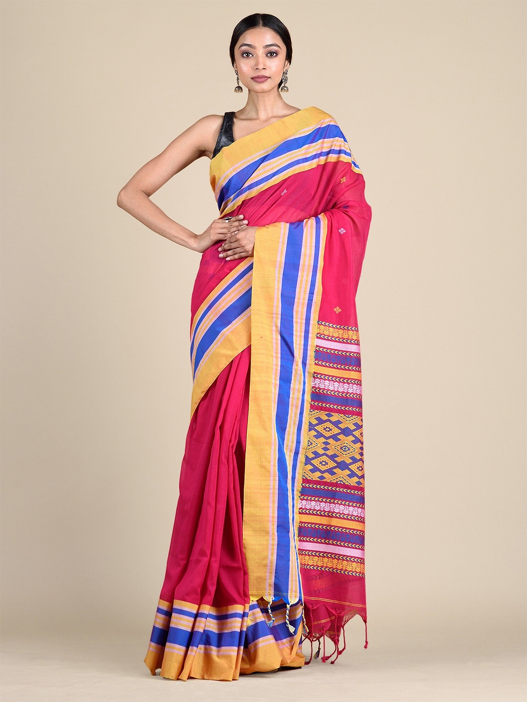 

Mitera Coral & Blue Woven Design Pure Cotton Saree
