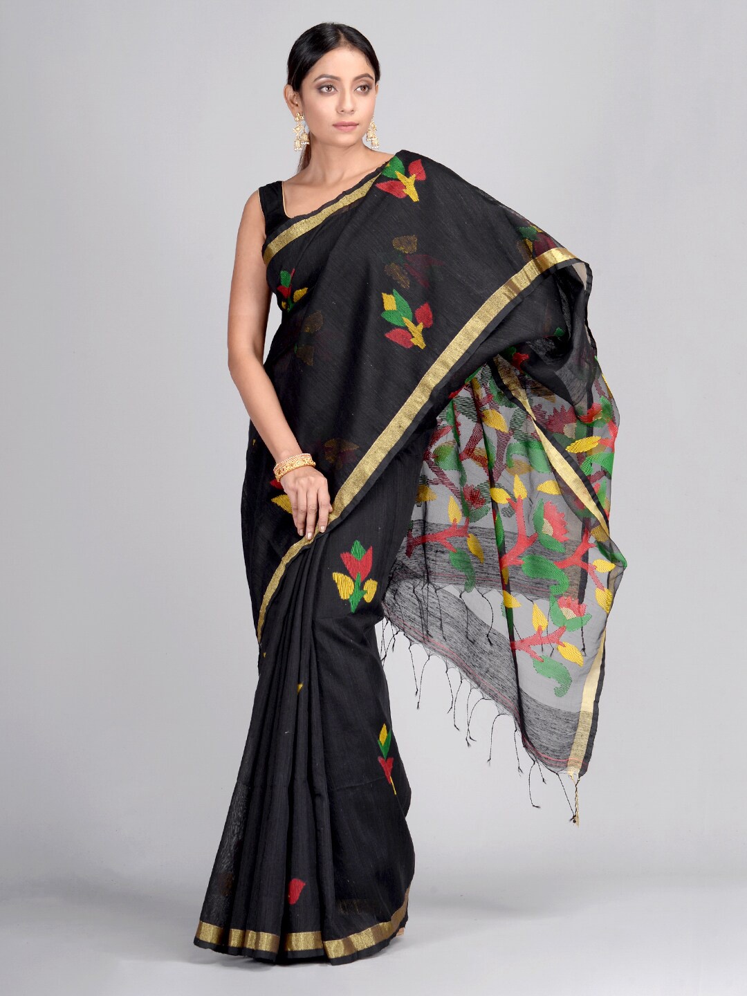 

Mitera Black & Red Woven Design Zari Pure Silk Heavy Work Saree