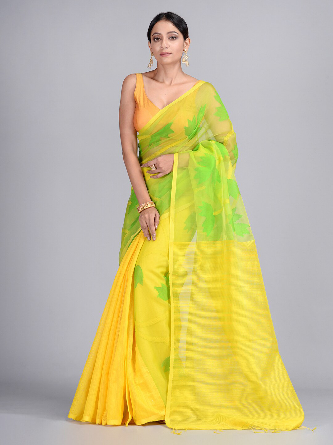 

Mitera Yellow & Green Woven Design Pure Silk Saree