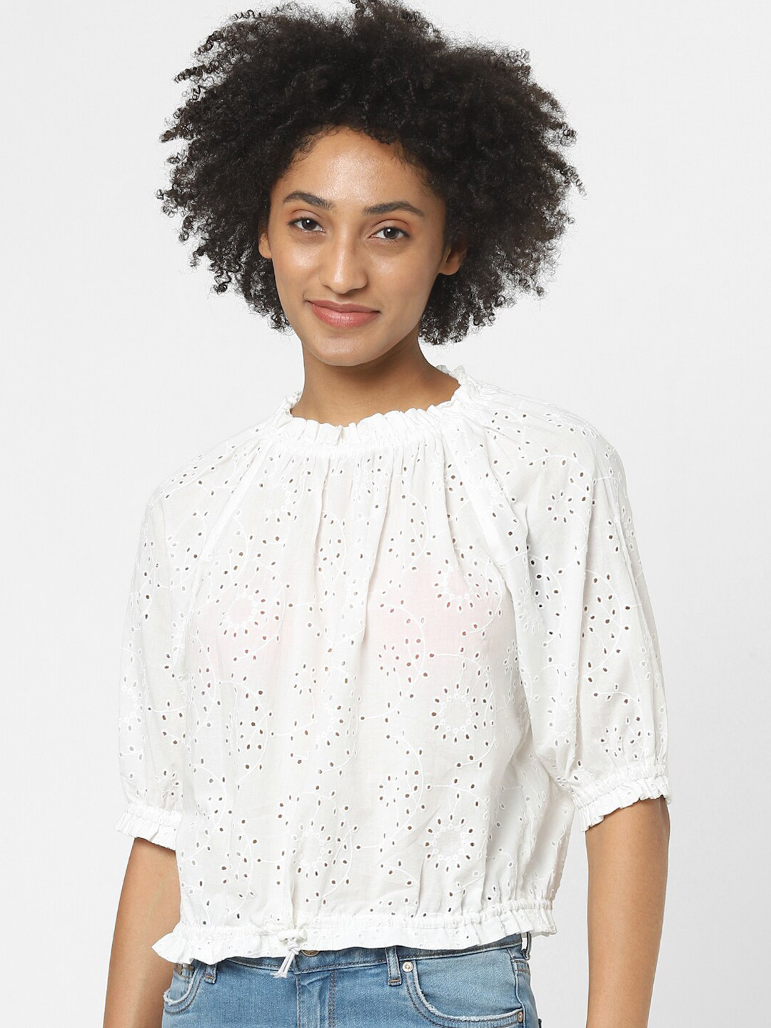

ONLY White Schiffli Top