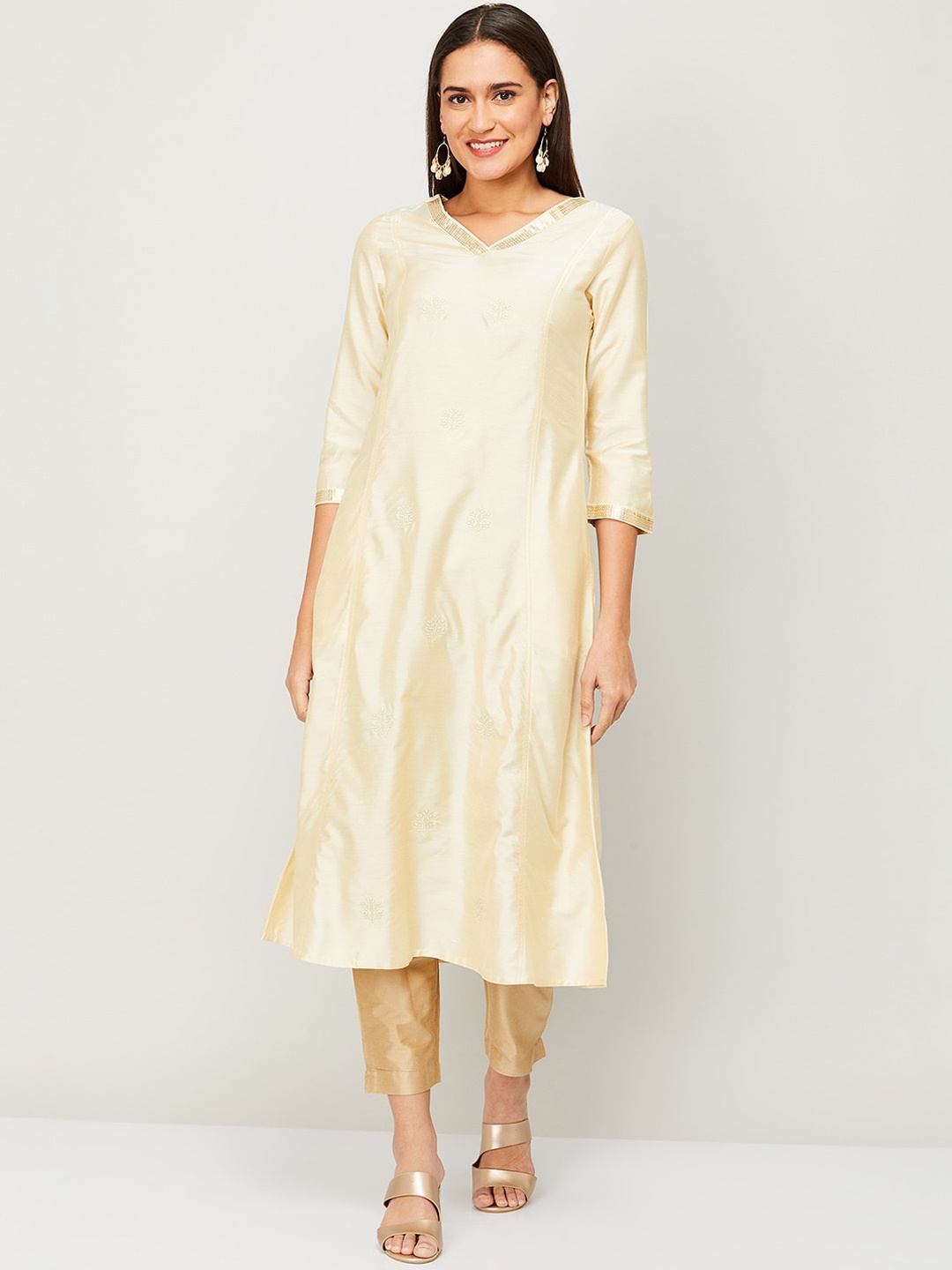 

Melange by Lifestyle Women Beige Embroidered Gotta Patti Kurta