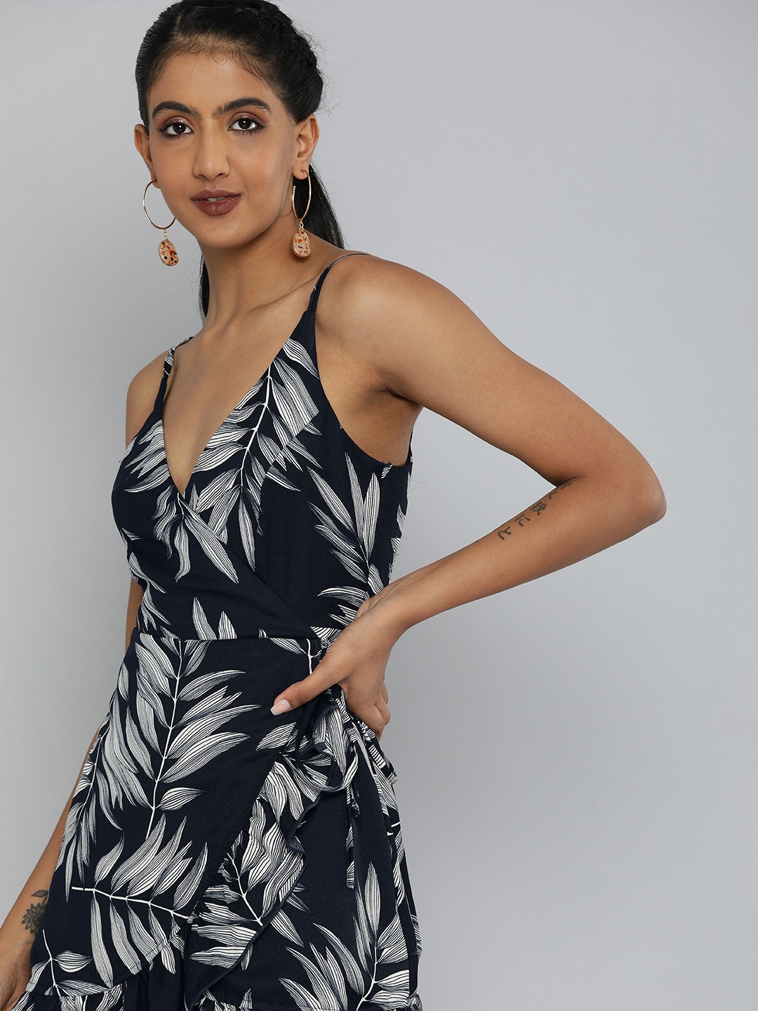 

MAGRE Blue Tropical Blouson Mini Dress