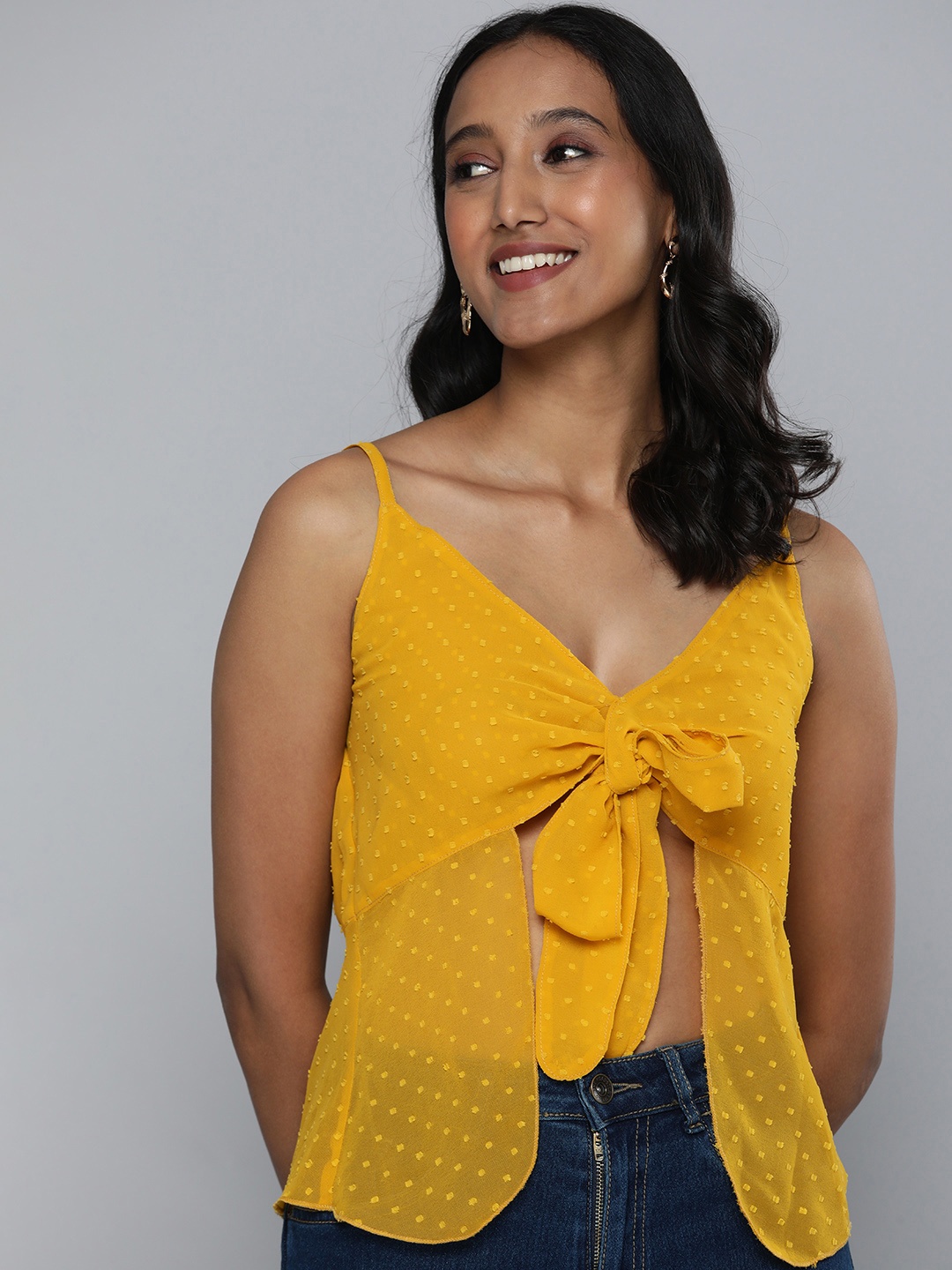 

MAGRE Mustard Yellow Print Georgette Crop Top