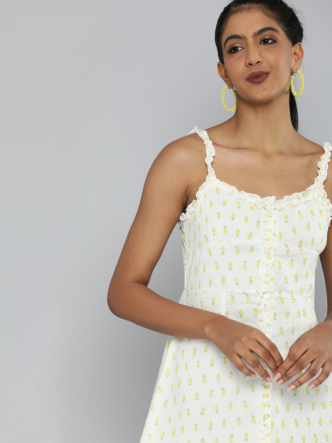 

MAGRE White & Yellow Floral A-Line Mini Dress
