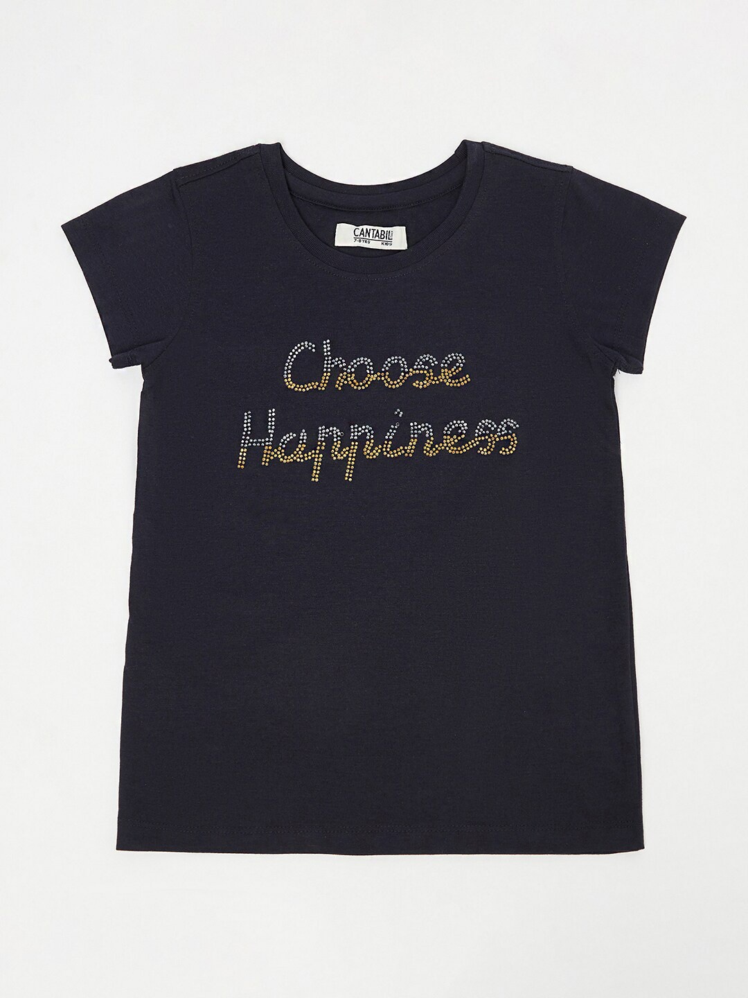 

Cantabil Girls Navy Blue Typography Printed Cotton T-shirt