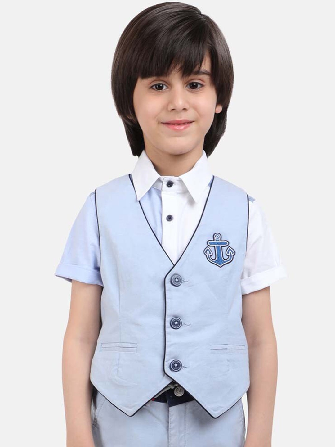 

One Friday Boys Blue Solid Woven Pure Cotton Waistcoat