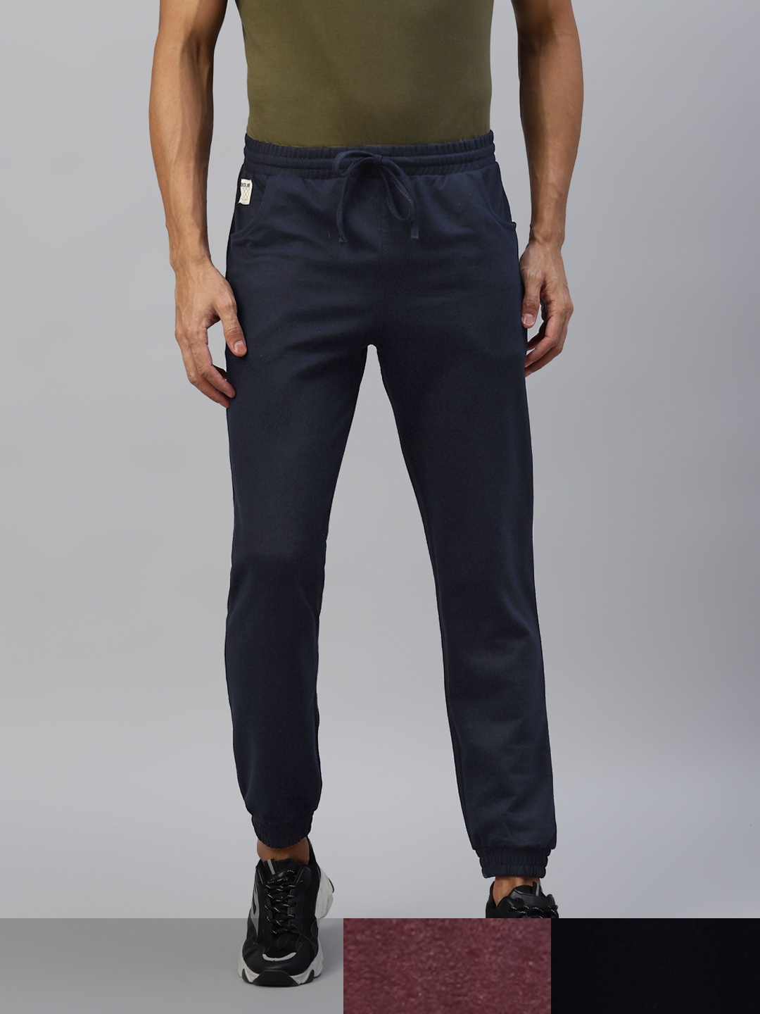 

Hubberholme Men Pack of 3 Solid Slim Fit Joggers, Navy blue