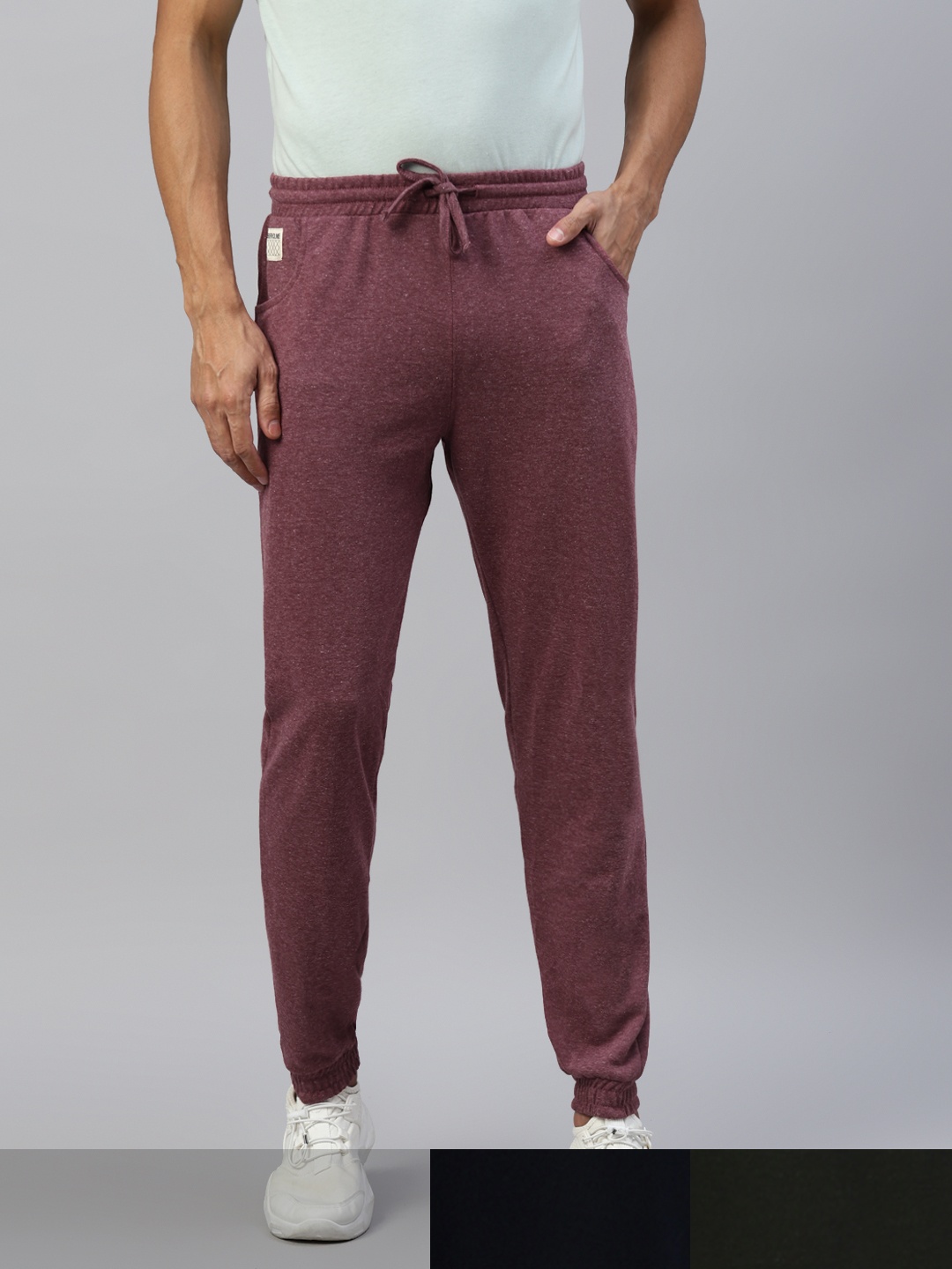 

Hubberholme Men Pack of 3 Solid Slim Fit Joggers, Maroon