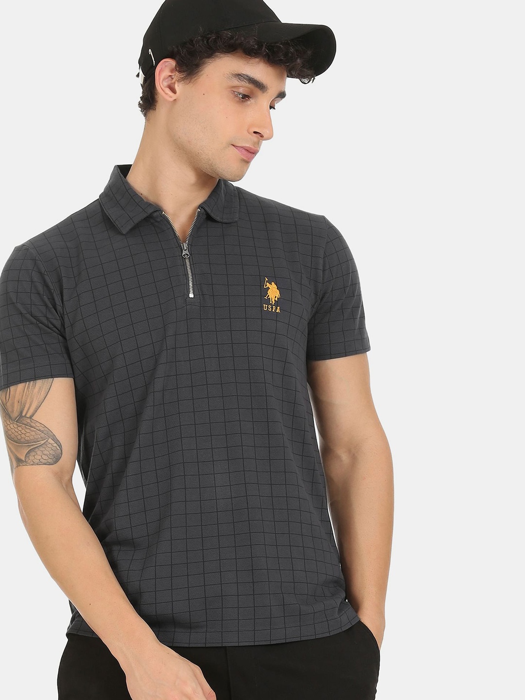 

U S Polo Assn Men Grey Polo Collar T-shirt 100% Cotton