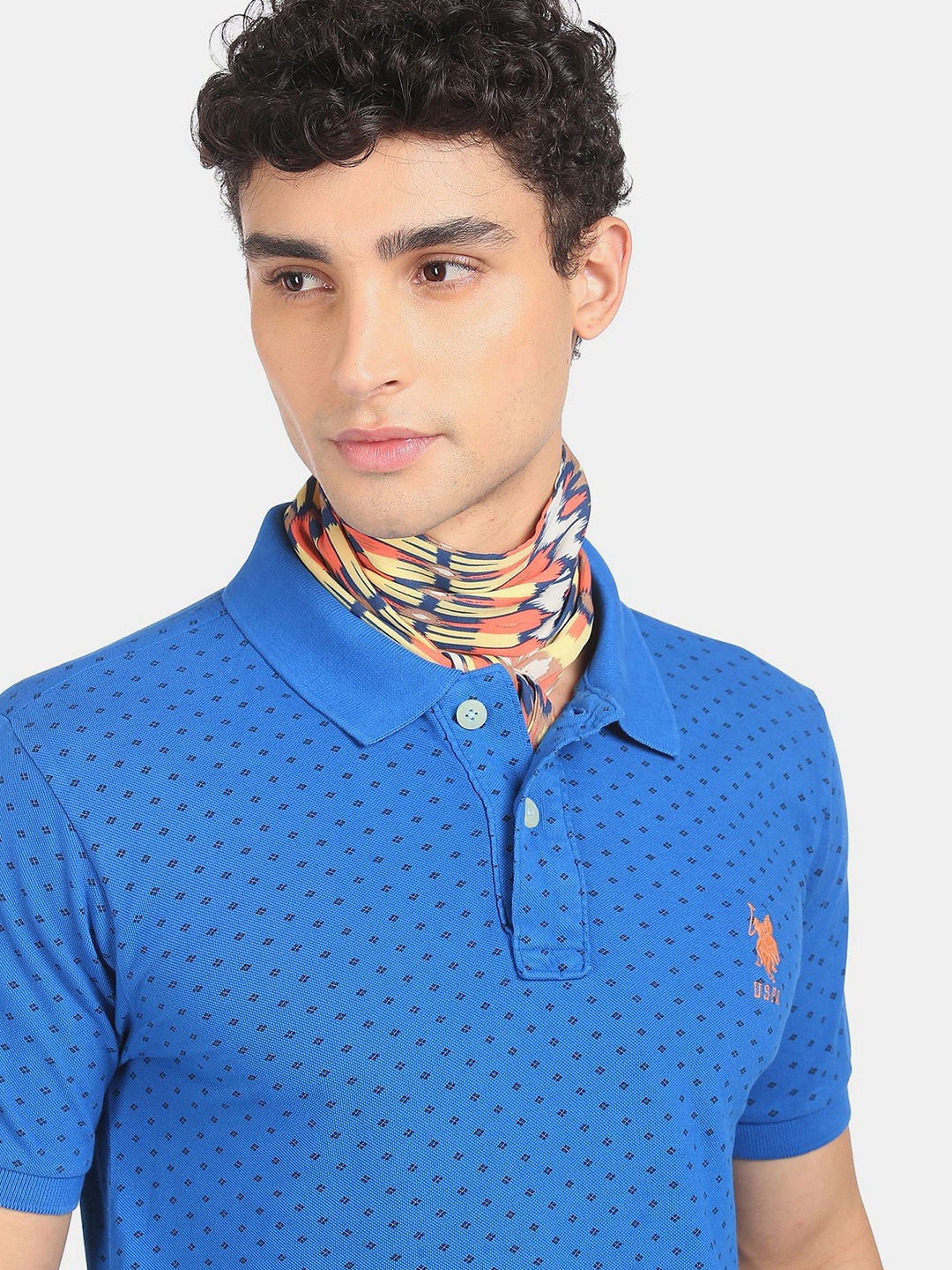 

U S Polo Assn Men Blue Printed Polo Collar Cotton T-shirt