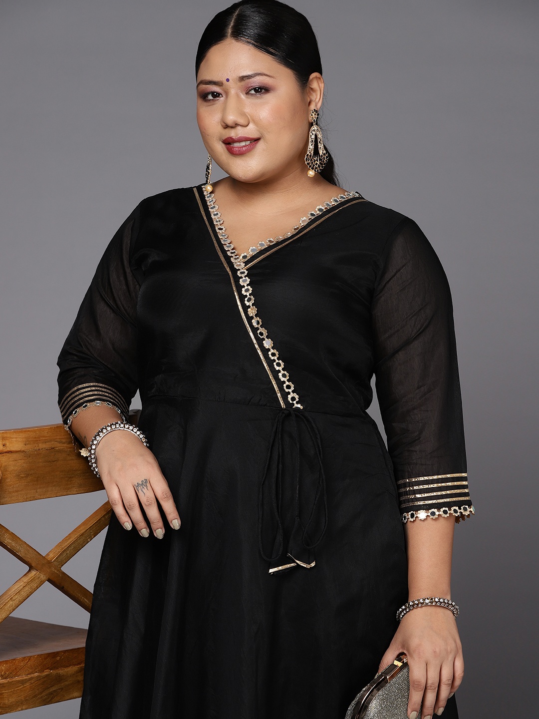 

INDDUS PLUS Women Black Mirror Work Anarkali Kurta