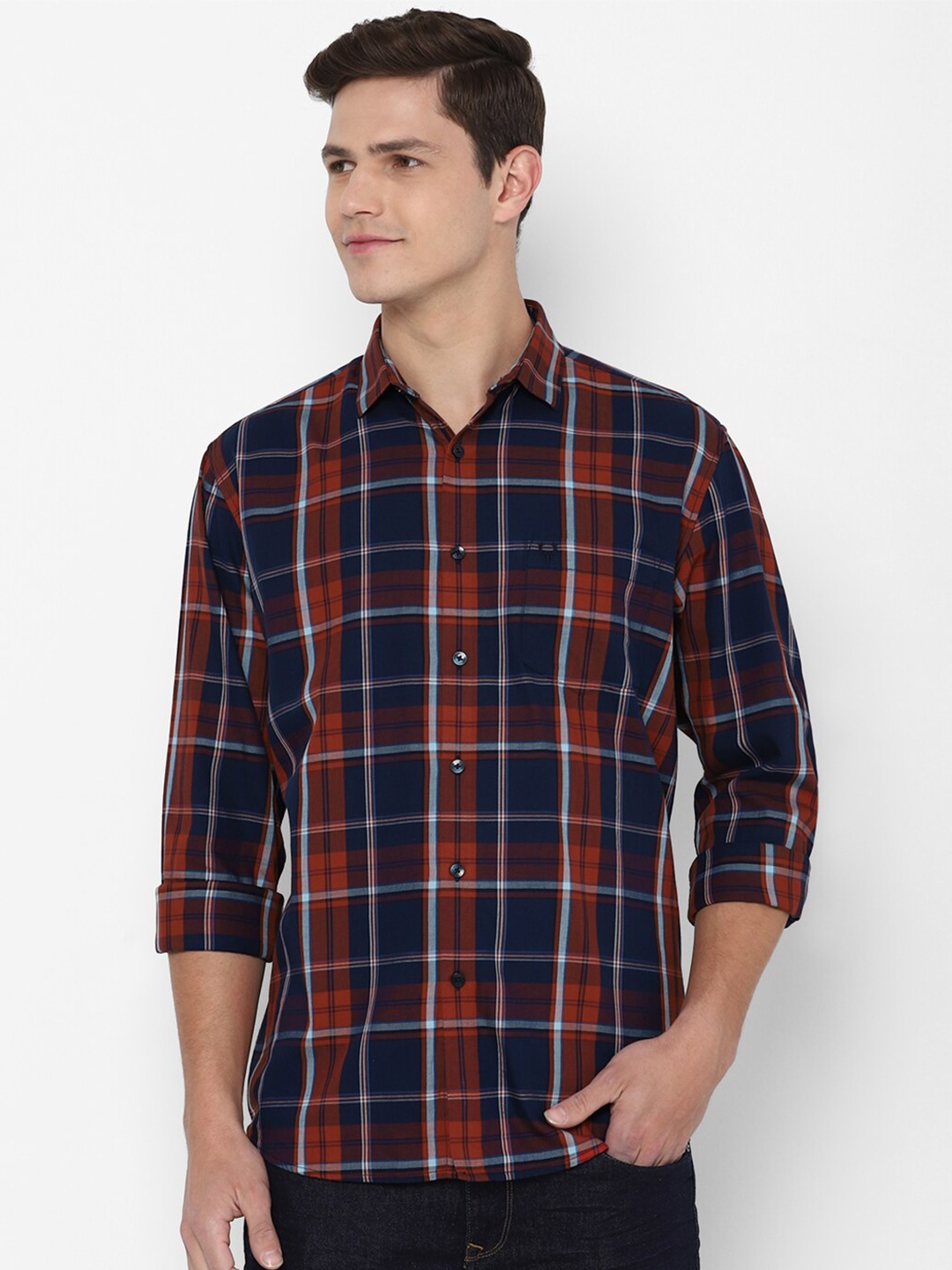 

Allen Solly Men Navy Blue Slim Fit Tartan Checked Casual Shirt