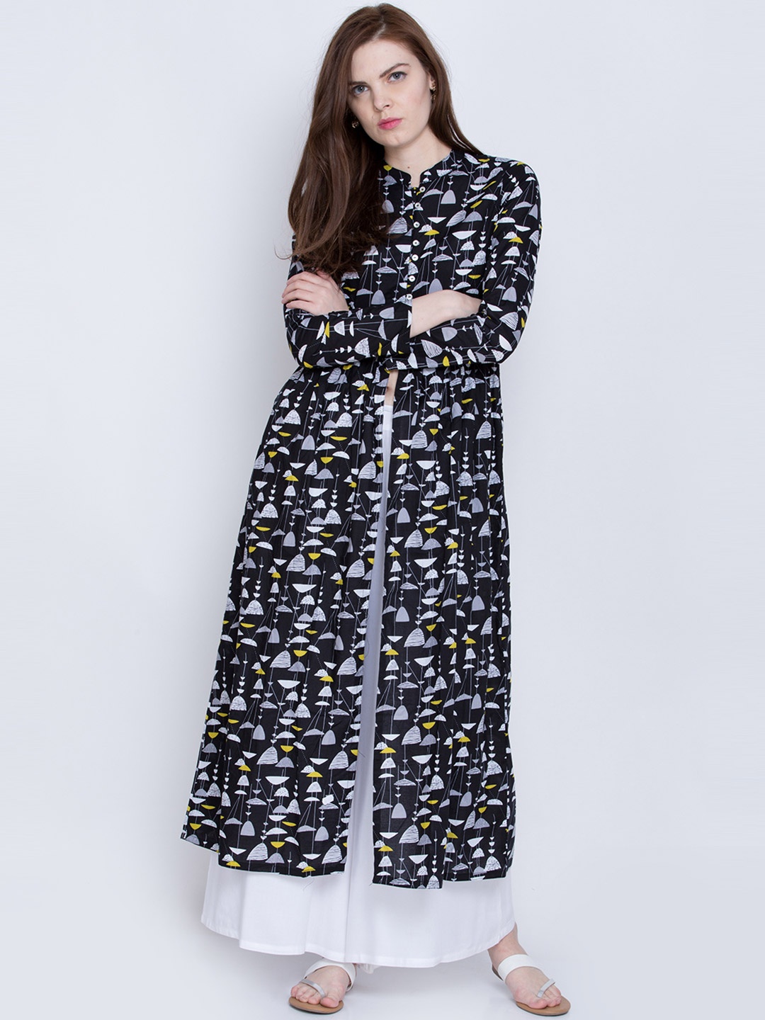 

Vishudh Women Black Printed A-Line Kurta