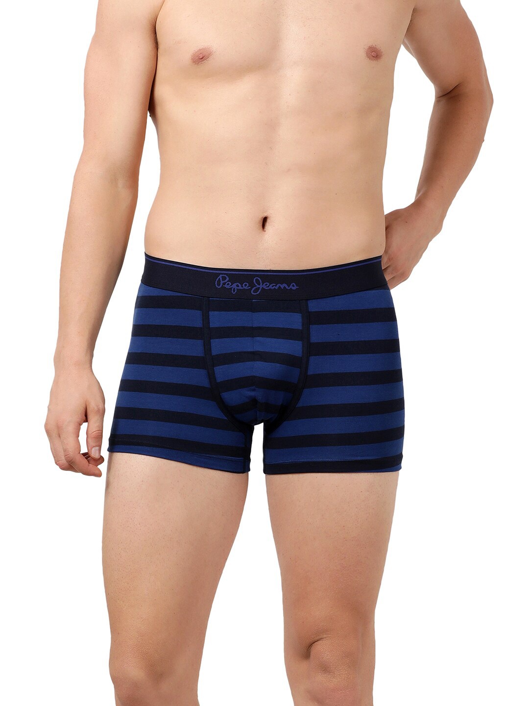 

Pepe Jeans Men Blue & Black Striped Cotton Trunk OPT10STRIPE-4 S