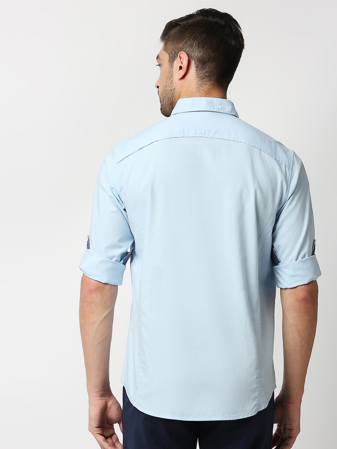 

Basics Men Blue Slim Fit 100% Cotton Casual Shirt