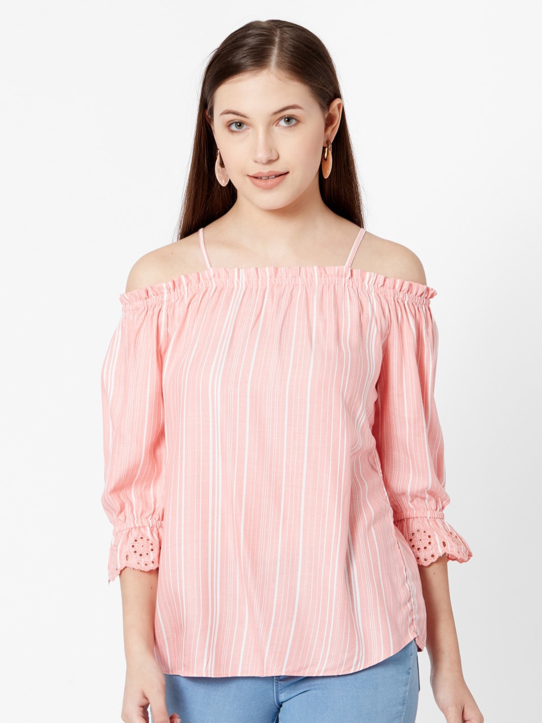 

Kraus Jeans Women Peach-Coloured Striped Top