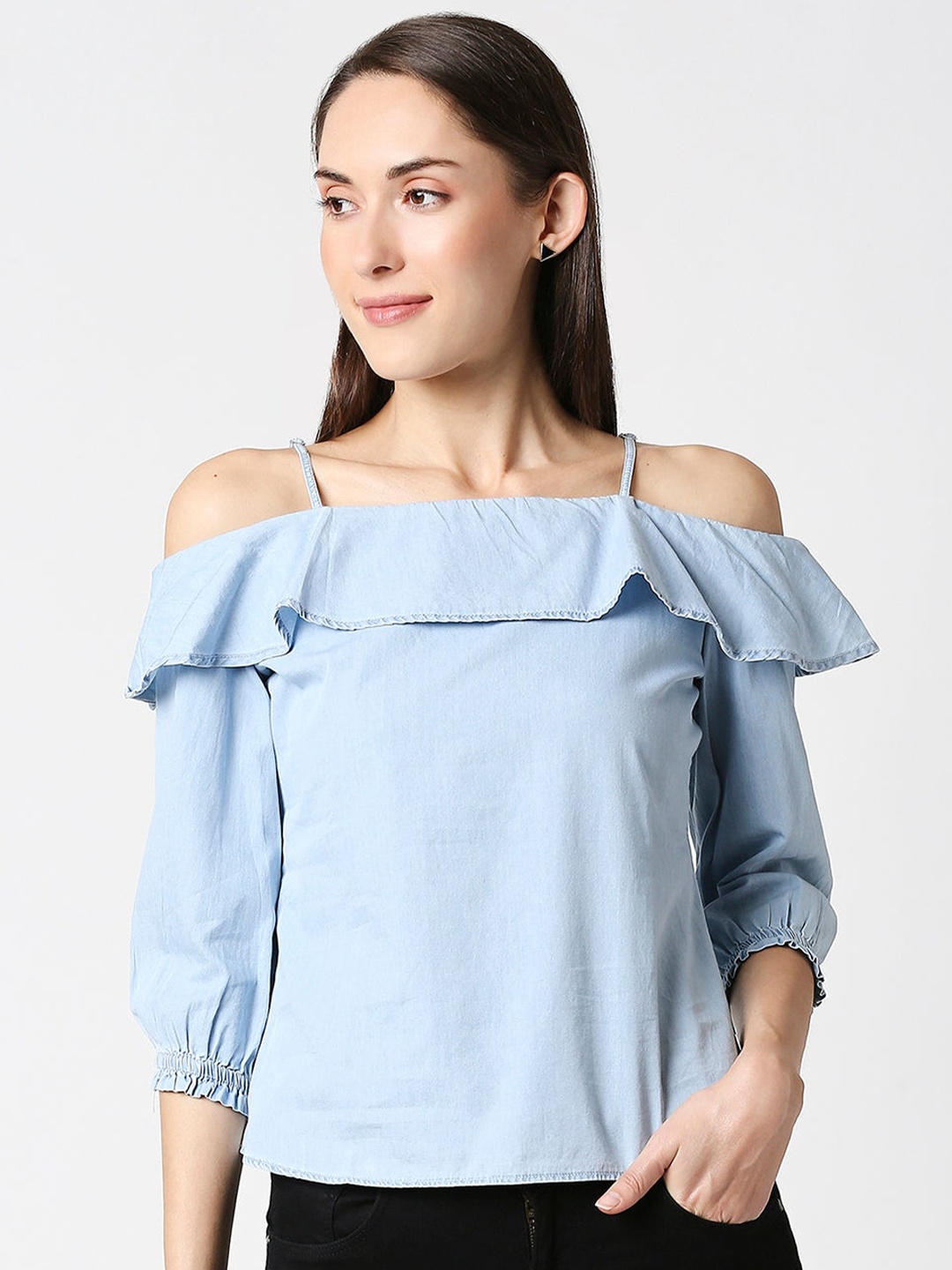

Kraus Jeans Blue Off-Shoulder Top