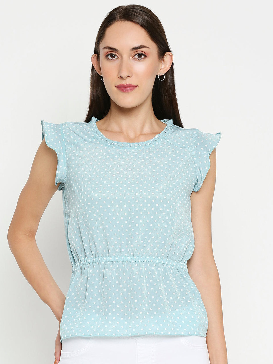 

Kraus Jeans Sea Green Printed Cinched Waist Top