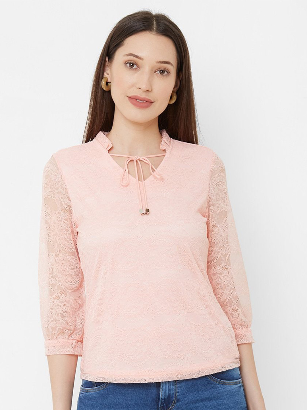 

Kraus Jeans Women Peach Tie-Up Neck Top