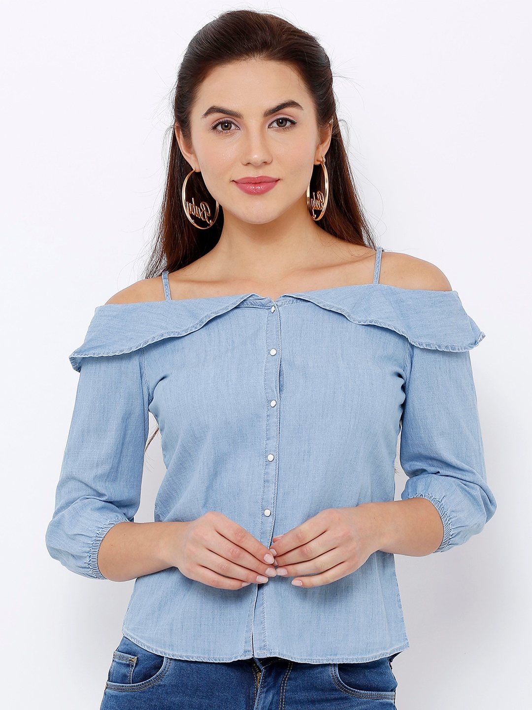 

Kraus Jeans Women Blue Shirt Style Cotton Top