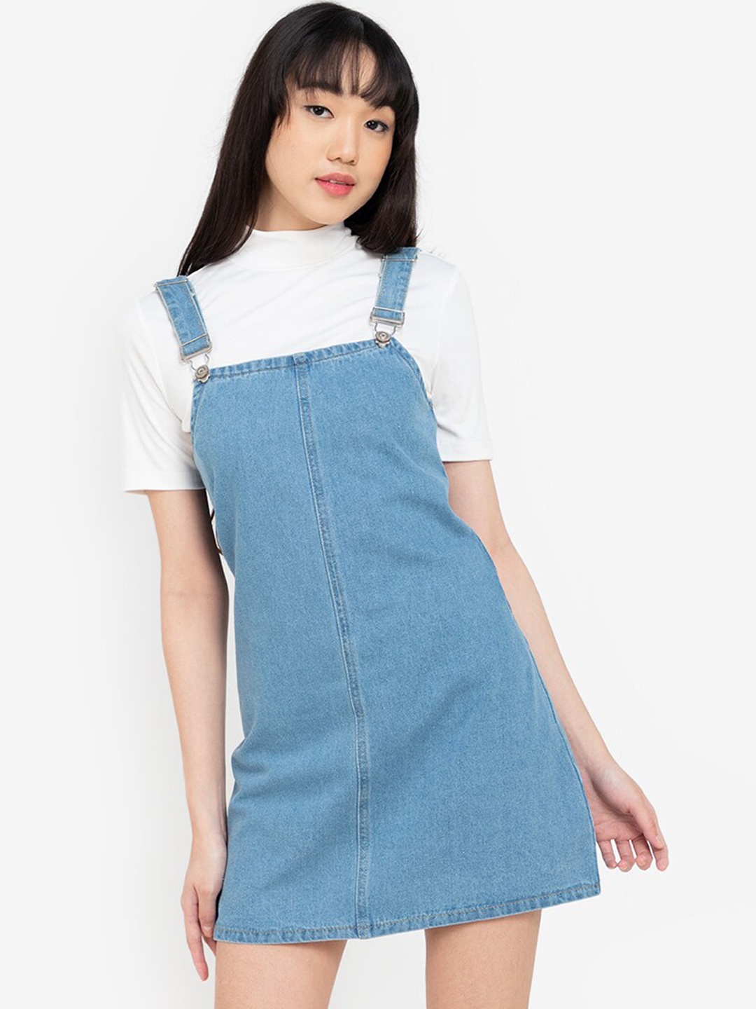 

ZALORA BASICS Women Blue & White Solid Pinafore Mini Dress