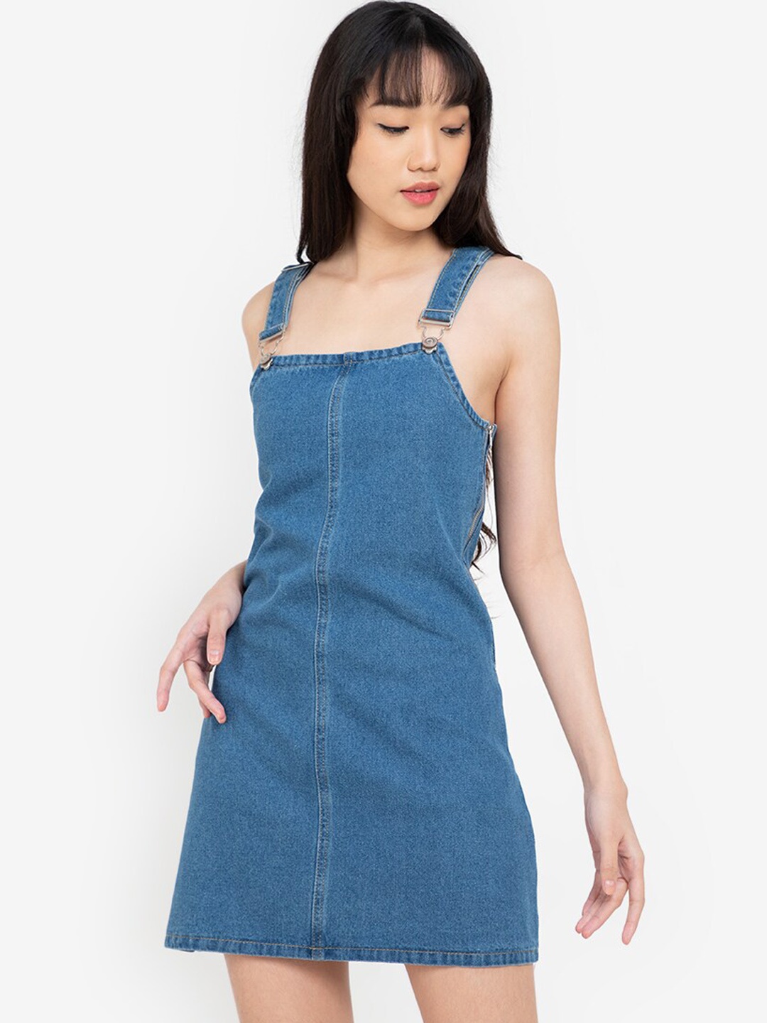 

ZALORA BASICS Blue Denim Pinafore Mini Dress